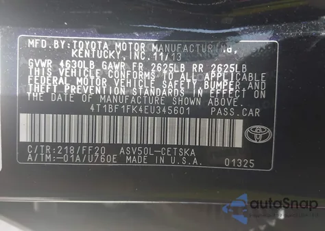 2014 Toyota Camry Se from USA, damaged, VIN 4T1BF1FK4EU345601